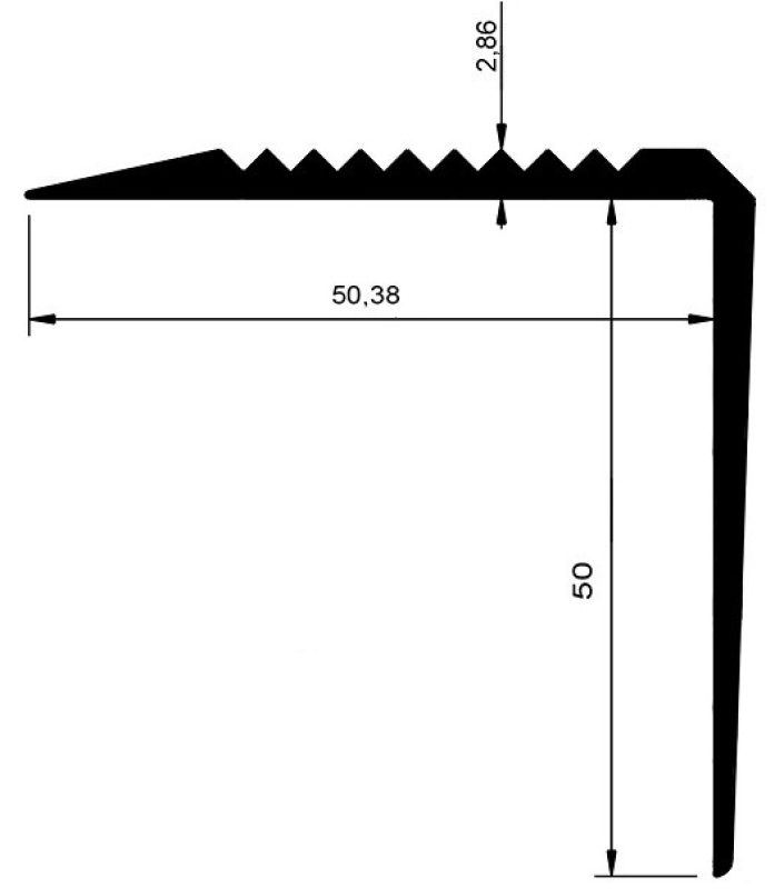 Treppenkantenprofil bronze ungelocht grob gerieft 53 x 53 x 2500 mm Zeichnung